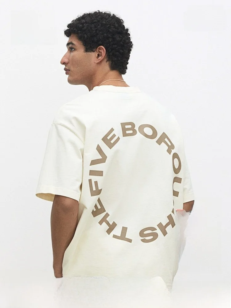 

H&M ex Cotton T-irt Spring Printed Heavyweight round Ne American Sle ort Sve Loose Fit 26706