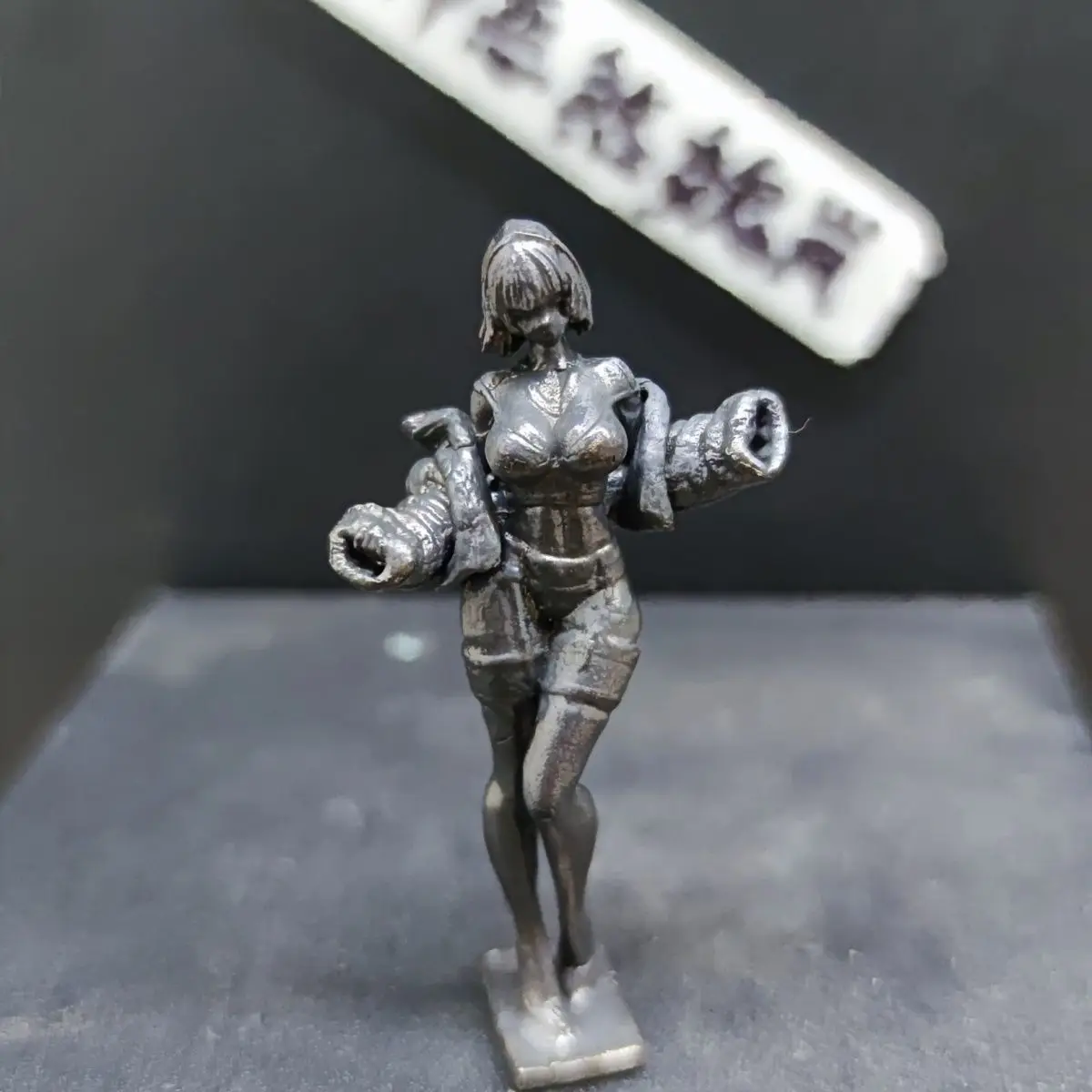 7cm Antique Bronze Cyborg Girl Statue - Steampunk Arm Cannon Female Fighter, Retro Sci-Fi Desk Decor Collectible Gift