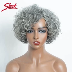 Sleek Gray White 51# Brazilian Jerry Curl Short Grey Wavy Bob Wigs Nature Remy Human Hair Machine Made Silver 44# Wigs For Black