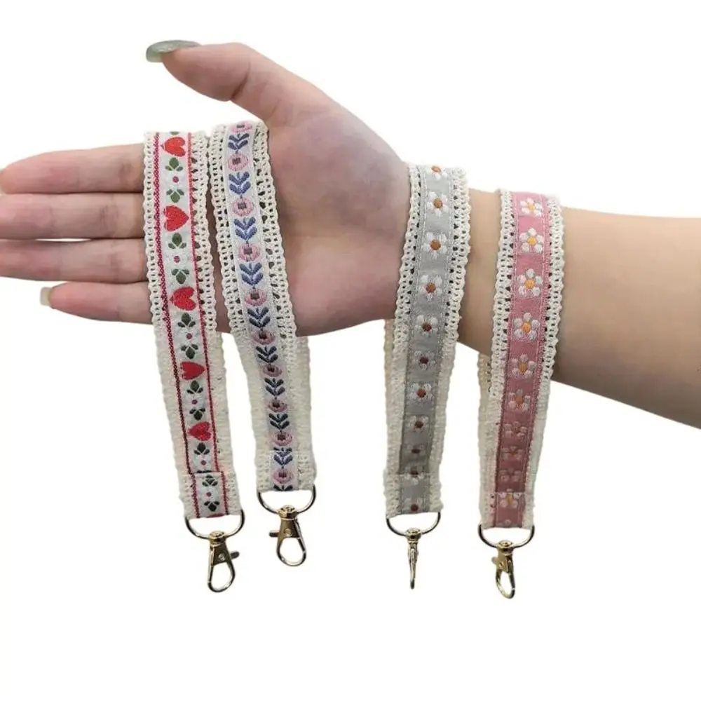 تنوعا مكافحة خسر الدانتيل شريط للرسغ القماش قلادة زهرة المفاتيح الملونة رائعة حلية حقيبة حبل مضفر الفتيات #1