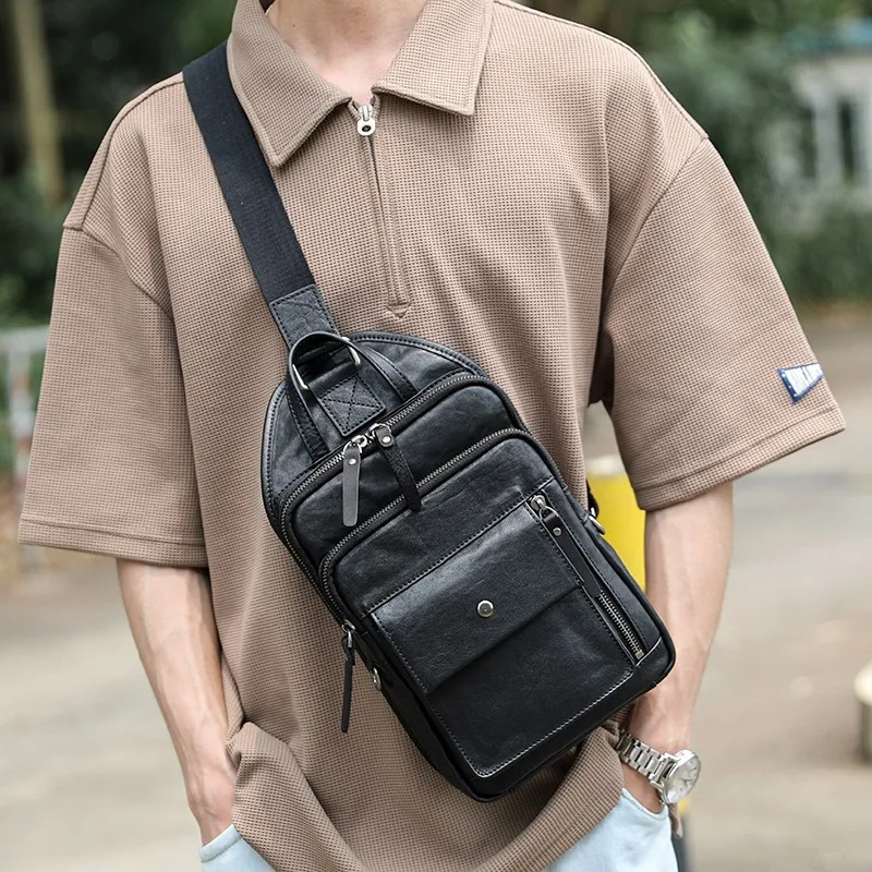 Wmnuo Chest Bag The First Layer Cow Leather Classic Messenger Crossbody Bags Men Genuine Male Shoulder Sling Waist Bags Multiple