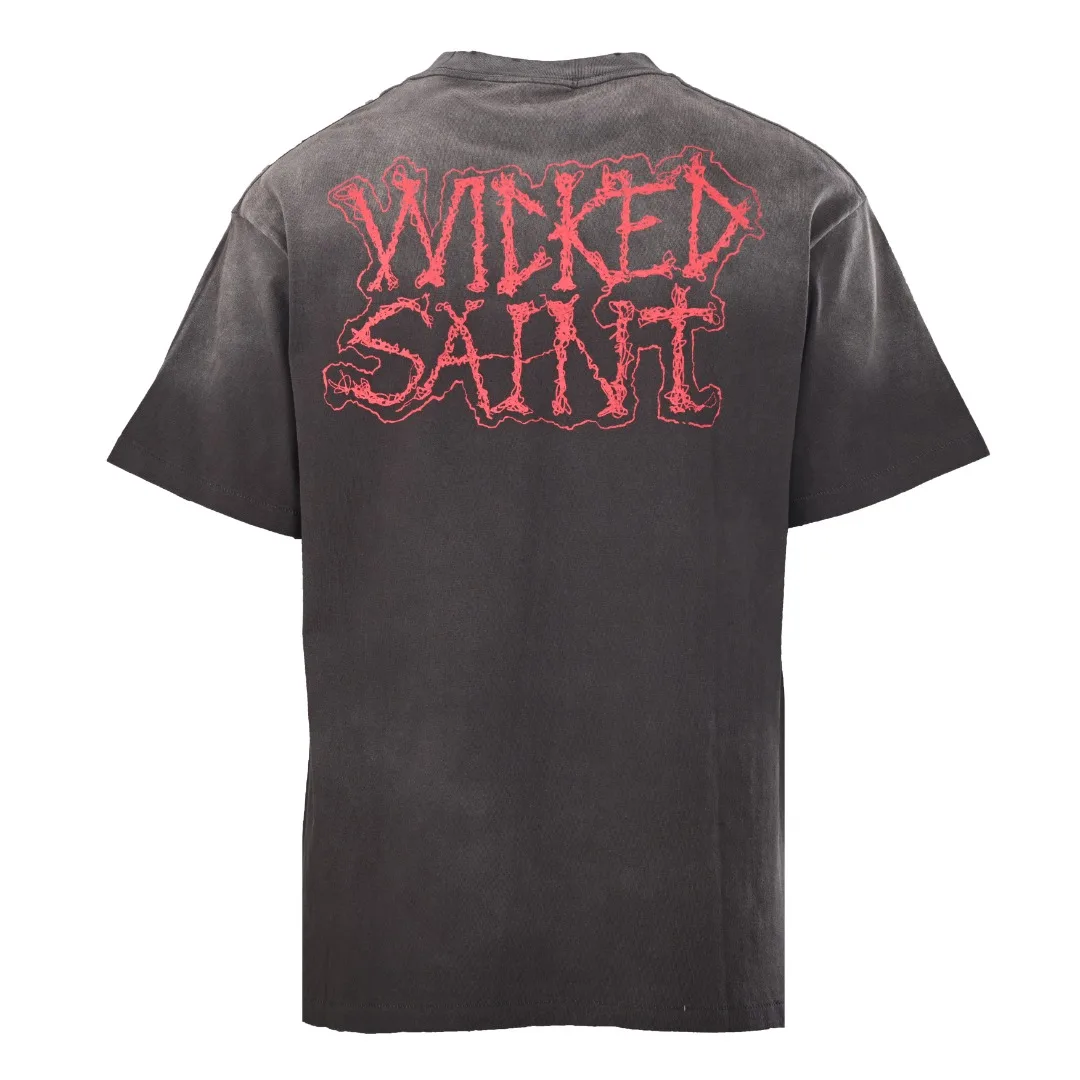 Gothic Street Distressed Washed Fabric Front‑Back Skeleton Reaper Print Short Sleeve Tee Unisex Oversized Loose T‑Shirt