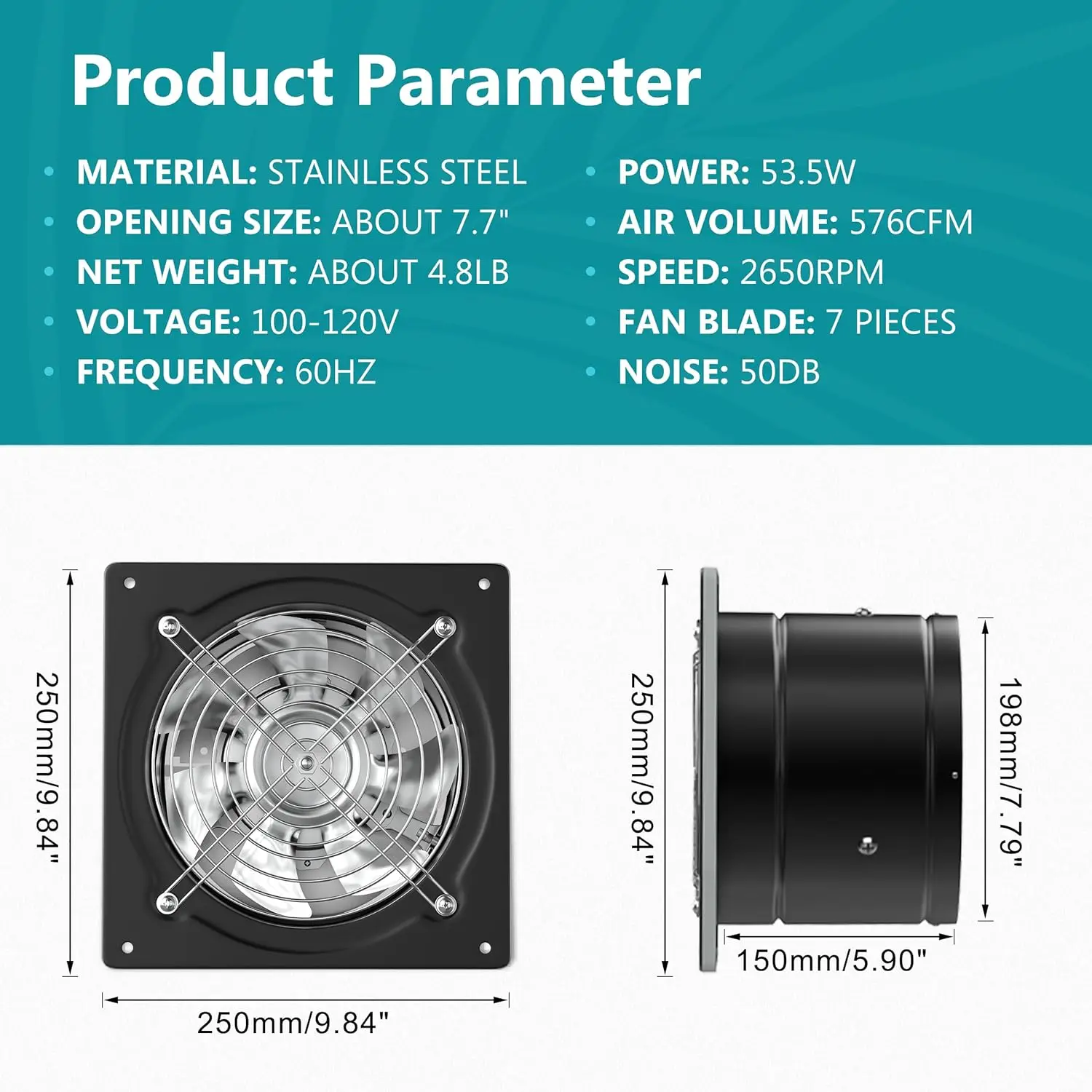 8 Inch Exhaust Fan with Switch Powerful Kitchen Exhaust Fan with Damper Potable Window Fan Small Fume Extractor Ventilation