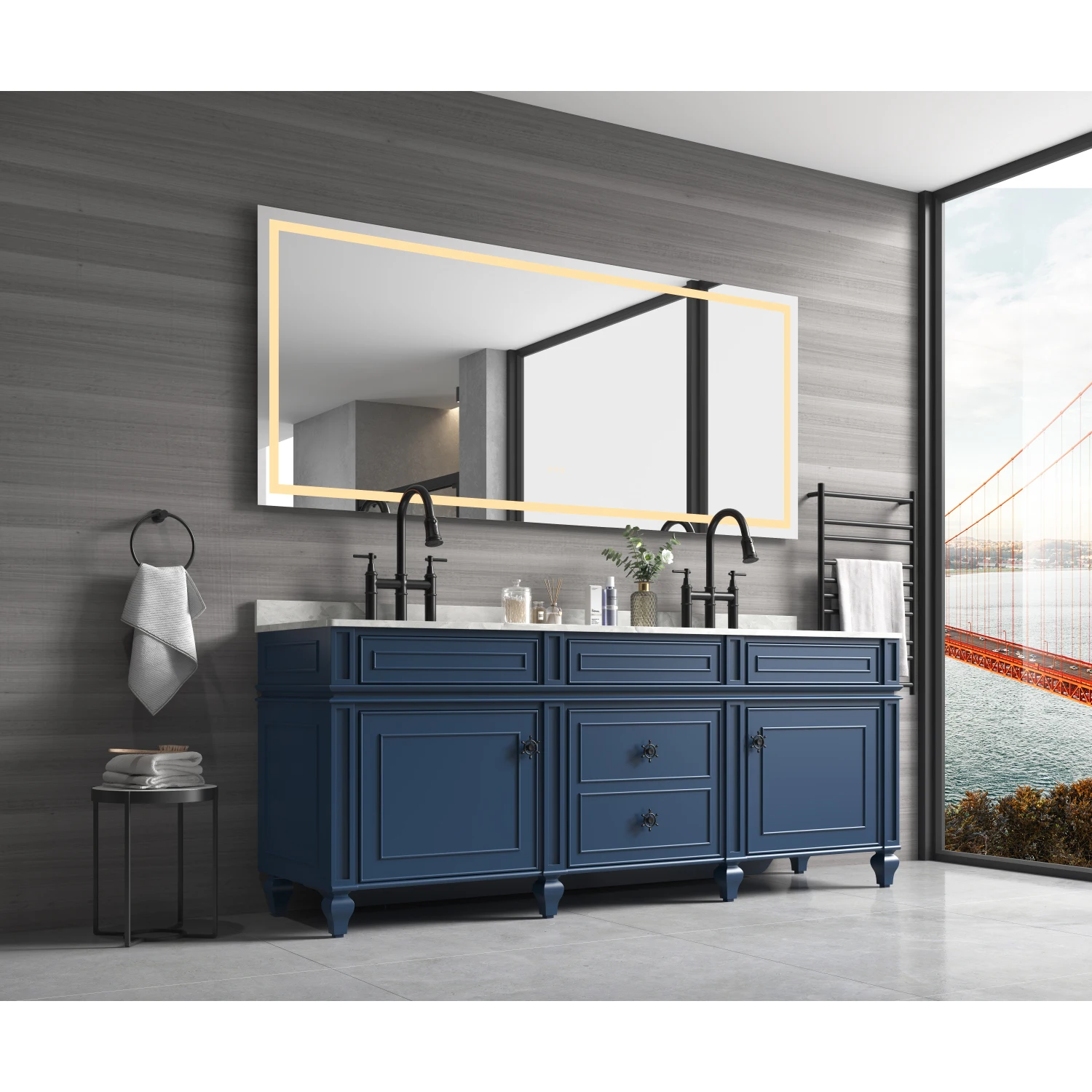 

84*48 LED Lighted Bathroom Wall Mounted Mirror with High Lumen+Anti-Fog Separately Control bedroom full-length mirror bathroom l