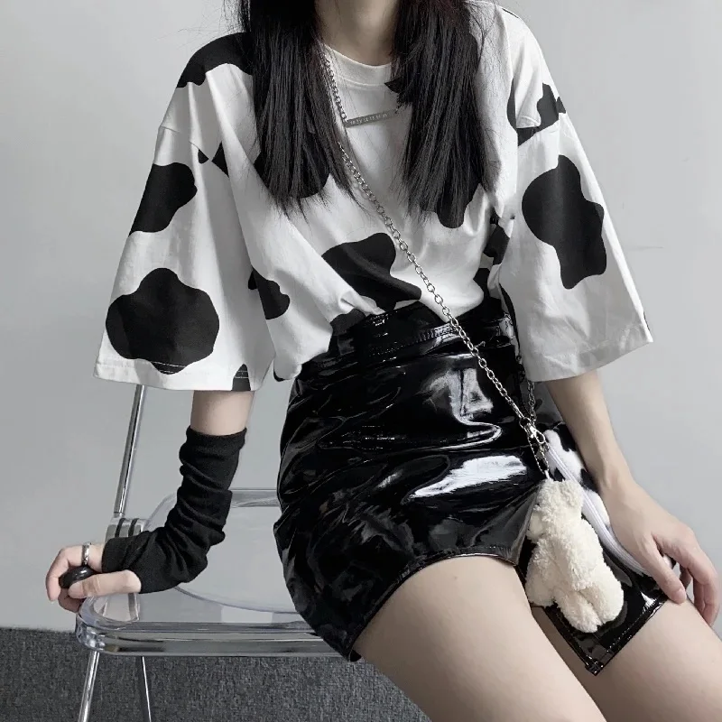 Harajuku Tees Fashion Harajuku T-Shirt Woman Tshirts Cow Print Oversized Casual Loose Short Sleeve T-shirt Streetwear Tops