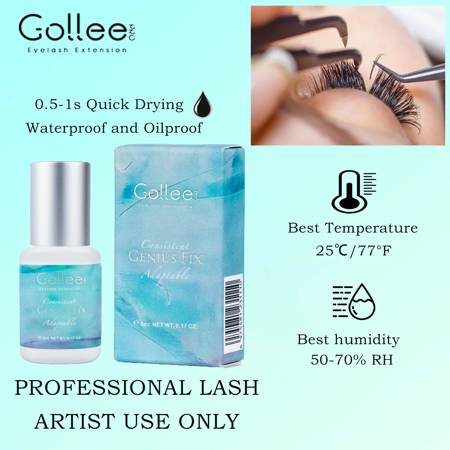 Gollee New Sweat and Oil Proof 0.5-1s Eyelash Extension Glue Quick Drying Professional Eyelash Glue Has Strong Climate Stability