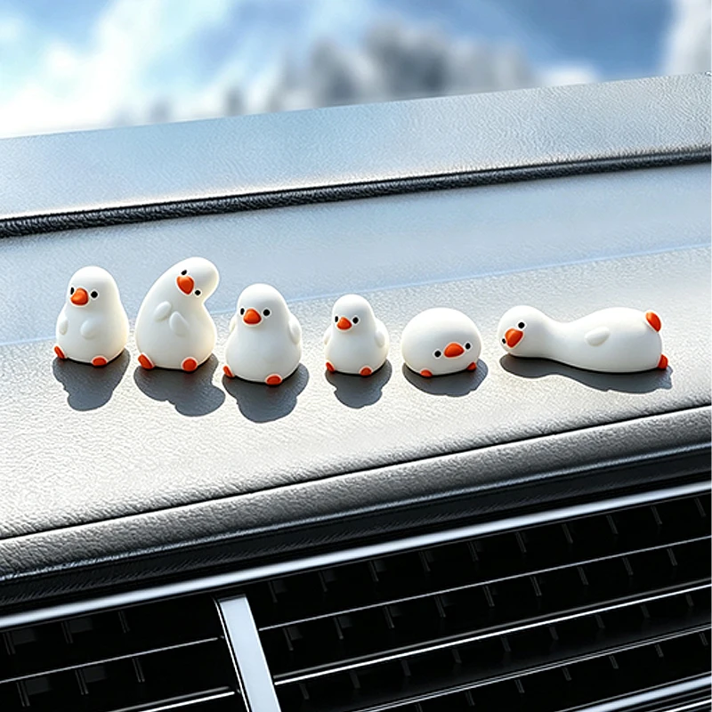 5 PCS Set of Flat Duck Car Ornaments, Complete Set of Cute Duck Decorations, Center Screen Car Interior Decorations