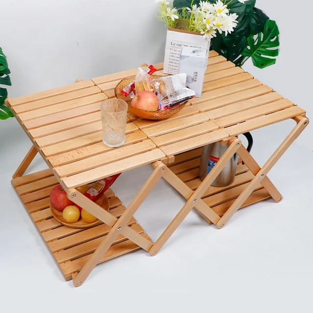 Wooden Multi-function Shelf  Portable Folding Camping Outdoor Table