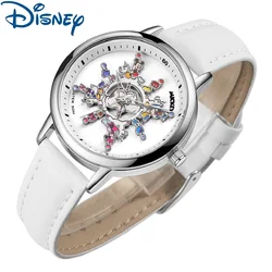 Disney Mickey Minnie Mouse Cartoon Watch para crianças, relógio Rousel Dial Girl, rotação de 360 graus