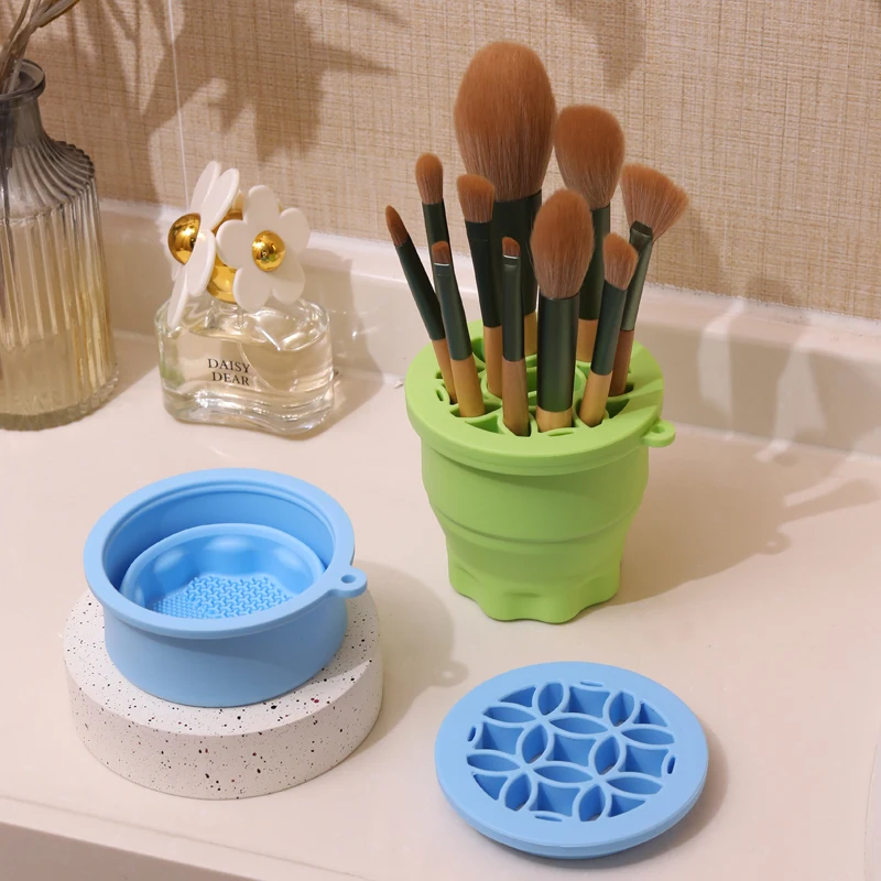 Multifunction Silicone Folding Makeup Brush Cleaning Cup Cleaning and drying 2-in-1 storage cup Beauty Cosmetic Brush Scrub Cup