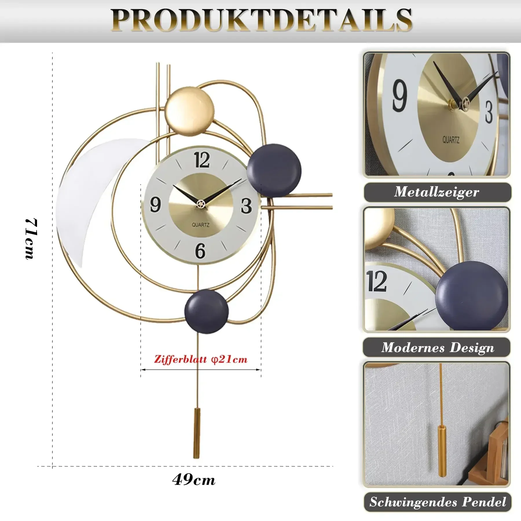 ساعات حائط ذهبية كبيرة لغرفة المعيشة الحديثة ساعة بندول موضة إبداعية ساعة حائط للمطبخ دون موقوتة للضوضاء للديكور