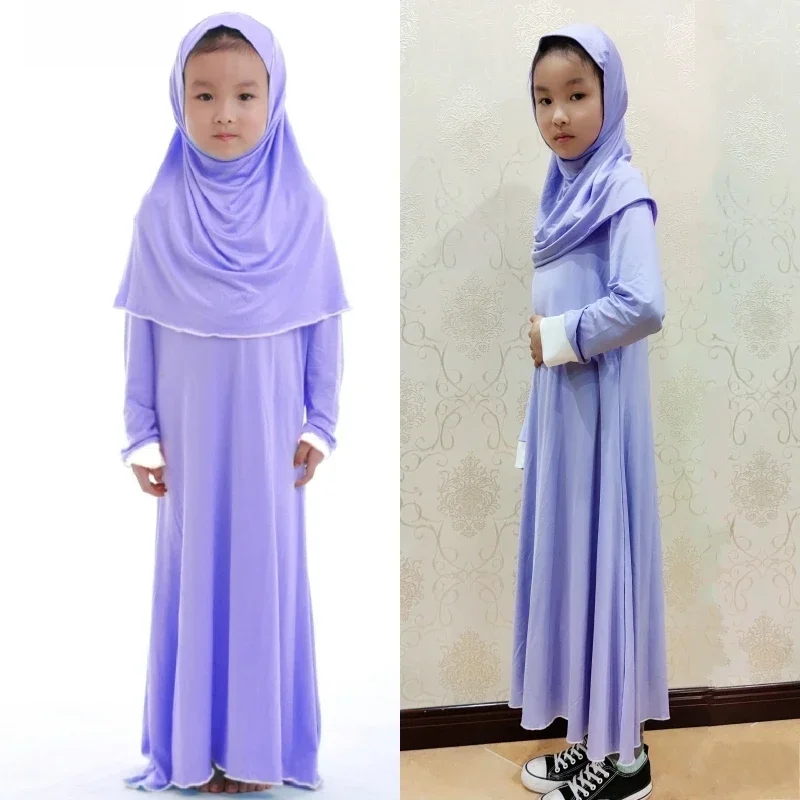 Conjuntos musulmanes de Ramadán para niños y niñas, vestido de oración Hijab Abaya árabe, vestido largo con pañuelo para la cabeza, caftán islámico