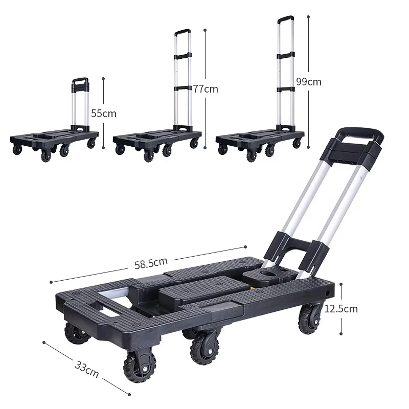Portable collapsible retractable utility trolley with 7-wheel airport mobile transport trolley luggage cart