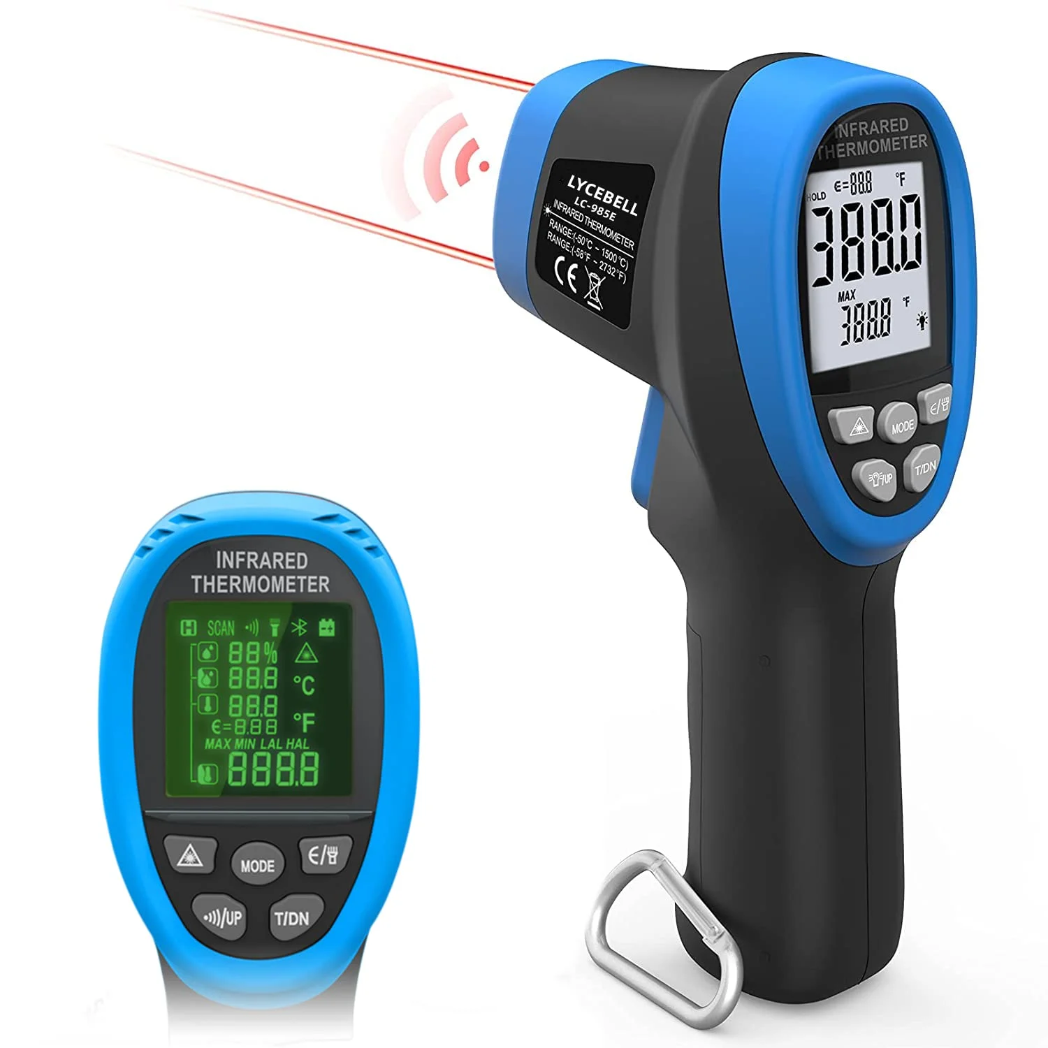 

Pyrometer, Industrial Laser Thermometer Gun-58℉~1472℉ High Temp Infrared Thermometer, Non-Contact Thermometer w/Humidity