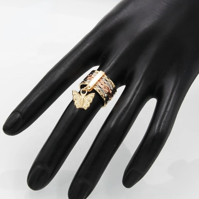 Lucky Fashion Olifant Kruis Maagd Maria Hart Klaver Vlinder Ring Charm Verguld Geel Goud Laminado Ring Sieraden Set