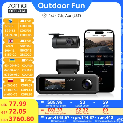 Imagen 1 del producto 70mai cámara de salpicadero de 3 canales T800E 4K HDR F1.55 supercondensador de apertura Control de voz GPS coche DVR 70mai T800E WiFi 6 5GHz