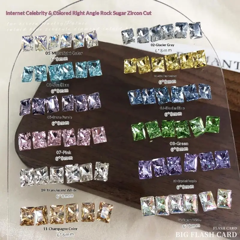 5PCS 6x8mm Assorted Colors Rectangular Cut Cubic Zirconia With Shiny Finish Perfect For DIY Nail Art Jewelry Craft Design