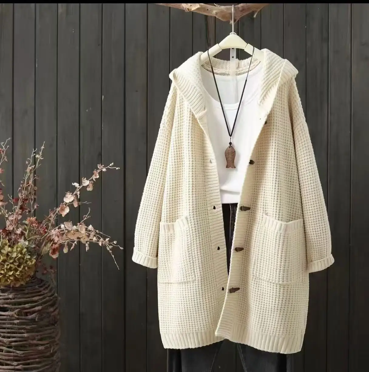 Lange, offene Strickjacke für Damen, Oversize-Pullover mit V-Ausschnitt und langen Ärmeln, einfarbige, lockere Strickjacke, ästhetisch, lässig