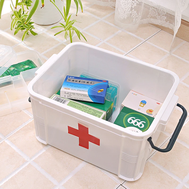 1PC Portable Plastic First Aid Kit Medicine Storage Box Household Double Layers Medicine Boxes Medical Kit Storage Organizer