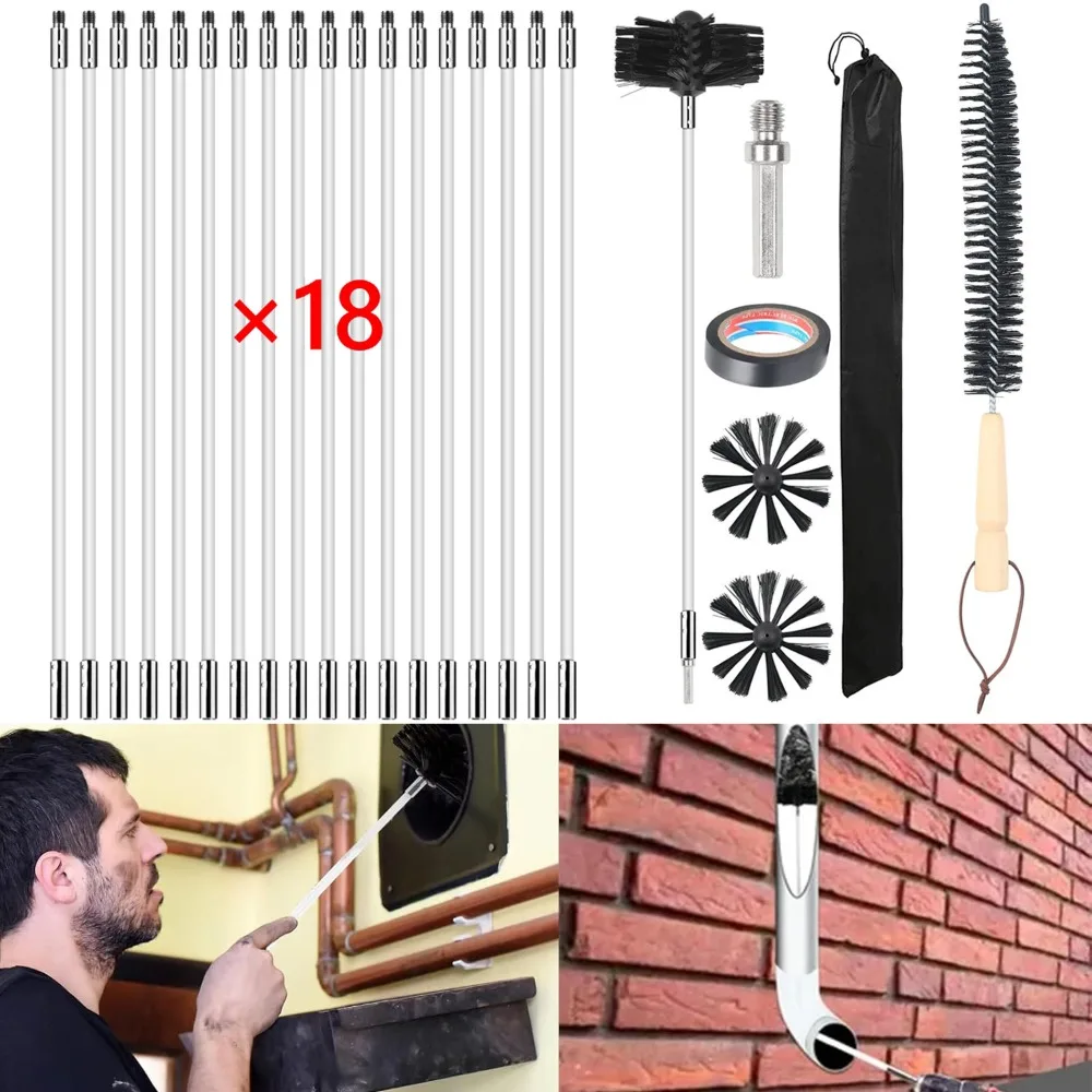 Kit de Cepillos Multifunción para Limpieza de Chimeneas, Kit Flexible para Limpiar Chimeneas, Adecuado para Chimeneas, Conductos de Campanillas, Paredes de Calderas, Ventilaciones de Secadoras, Kit