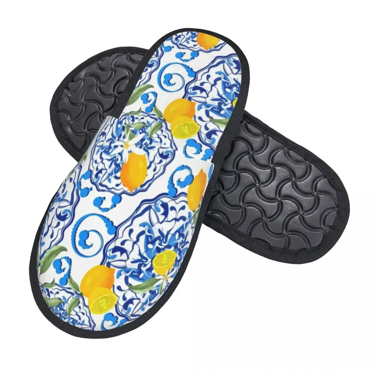 Custom Lemon Fruit Pattern Memory Foam Slippers Women Comfy Warm Summer Citrus Mediterranean Style House Slippers