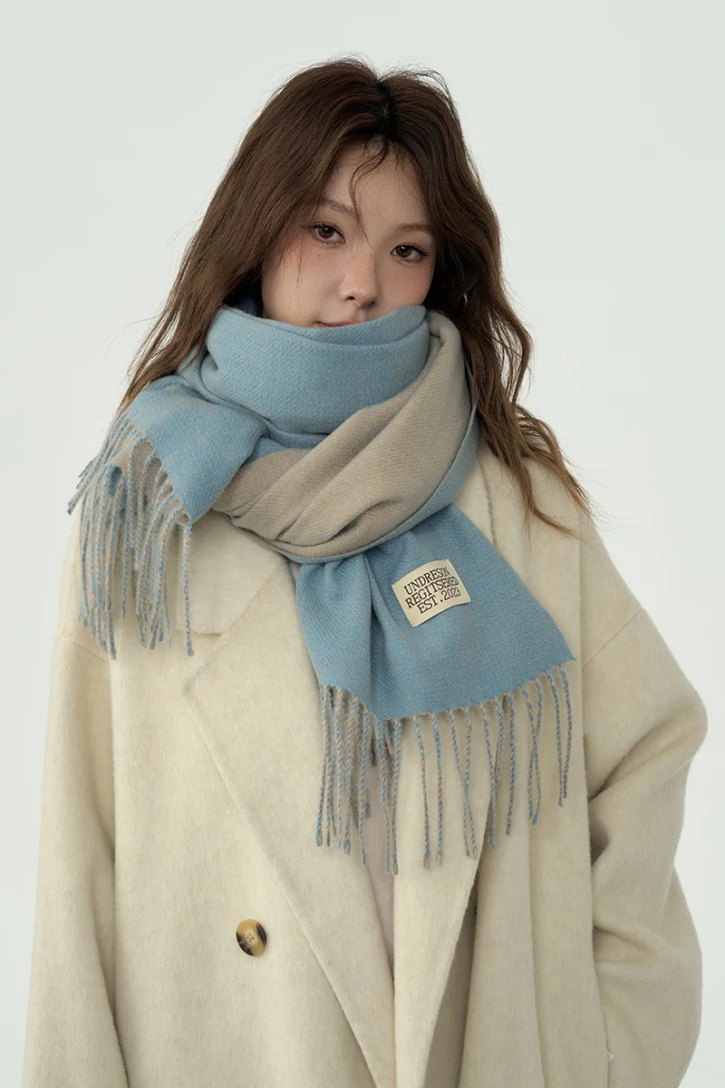 Solid Color Double-Side Cashmere Winter Women Scarf Korea Style Warm Shawl Outdoor Neckerchief Pashmina Tassel Lady