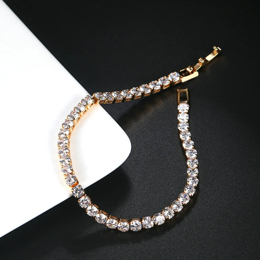 4mm Cubic Zirconia Tennis Bracelet Gold Silver Color Iced Out CZ Chain Bracelets For Women Men Hip Hop Bling Homme Jewelry Gift