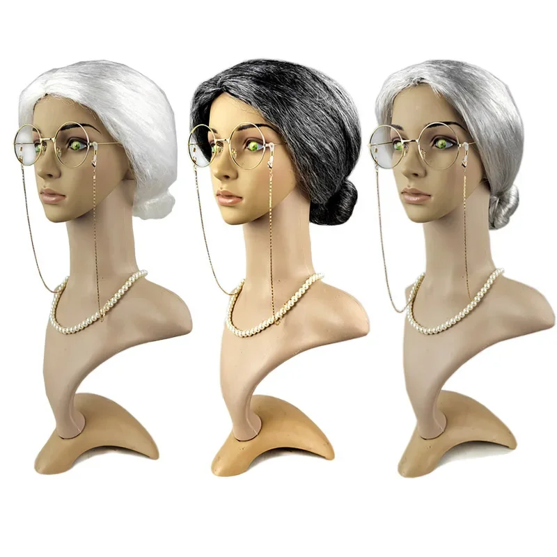 

Kids Old Lady Wigs Short Gray Wigs Natural Lookings Halloween Cosplays Party Wigs Granny Costume Grandma Wigs for Girls