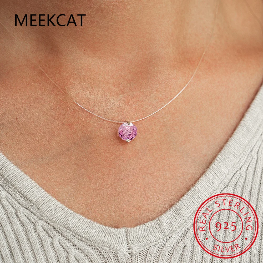 Real Moissanite Diamond Pink Octagonal Rose Cut Pendant Necklace 925 Sterling Silver Transparent Fishing Line Fine Jewelry Colar view 5