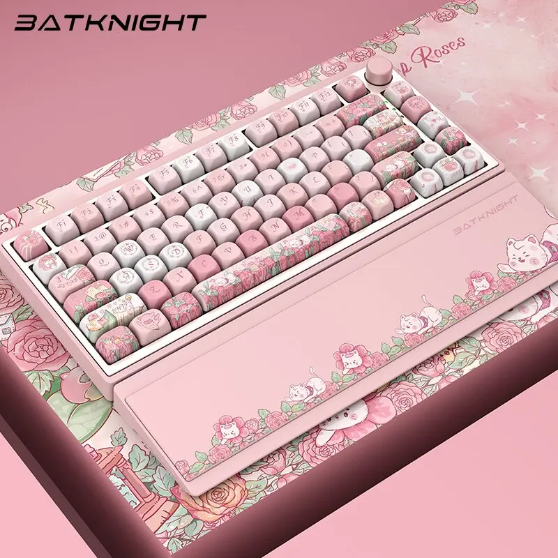 Bat Knight BK75 Rose Appointment Game 3-mode Mechanical Keyboard Smart Hand Holder Wireless Cute Game Office Mechanical Keyboard