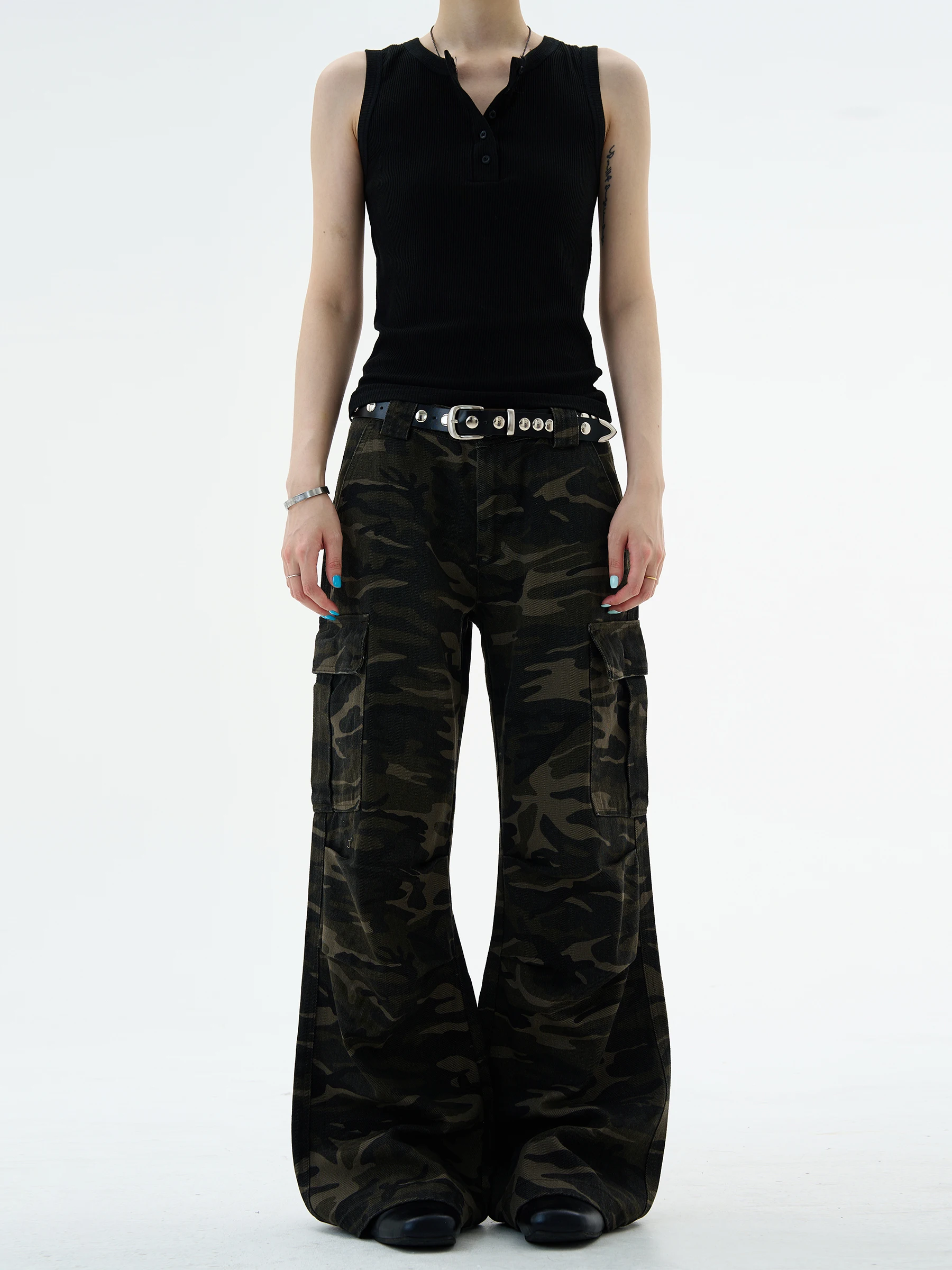 

Американская камуфляжная рабочая одежда в стиле ретро, джинсы, мужские свободные повседневные брюки с завышенной талией, хлопковые повседневные брюки на молнии со средней талией