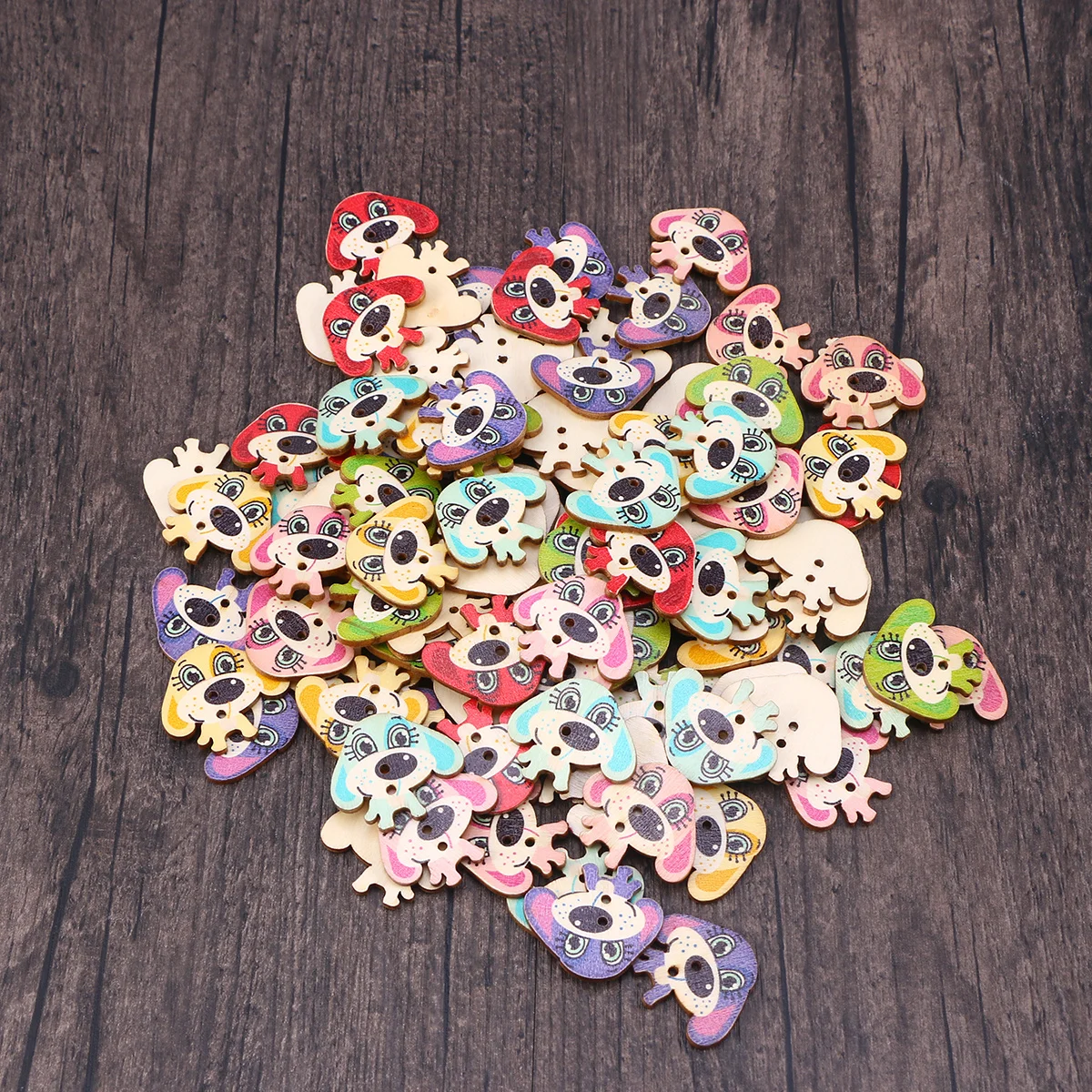 

100Pcs Natural Wood Dog Buttons Colorful Mixed Pattern Smooth Surface Sewing Buttons for Crafts Clothing Accessories