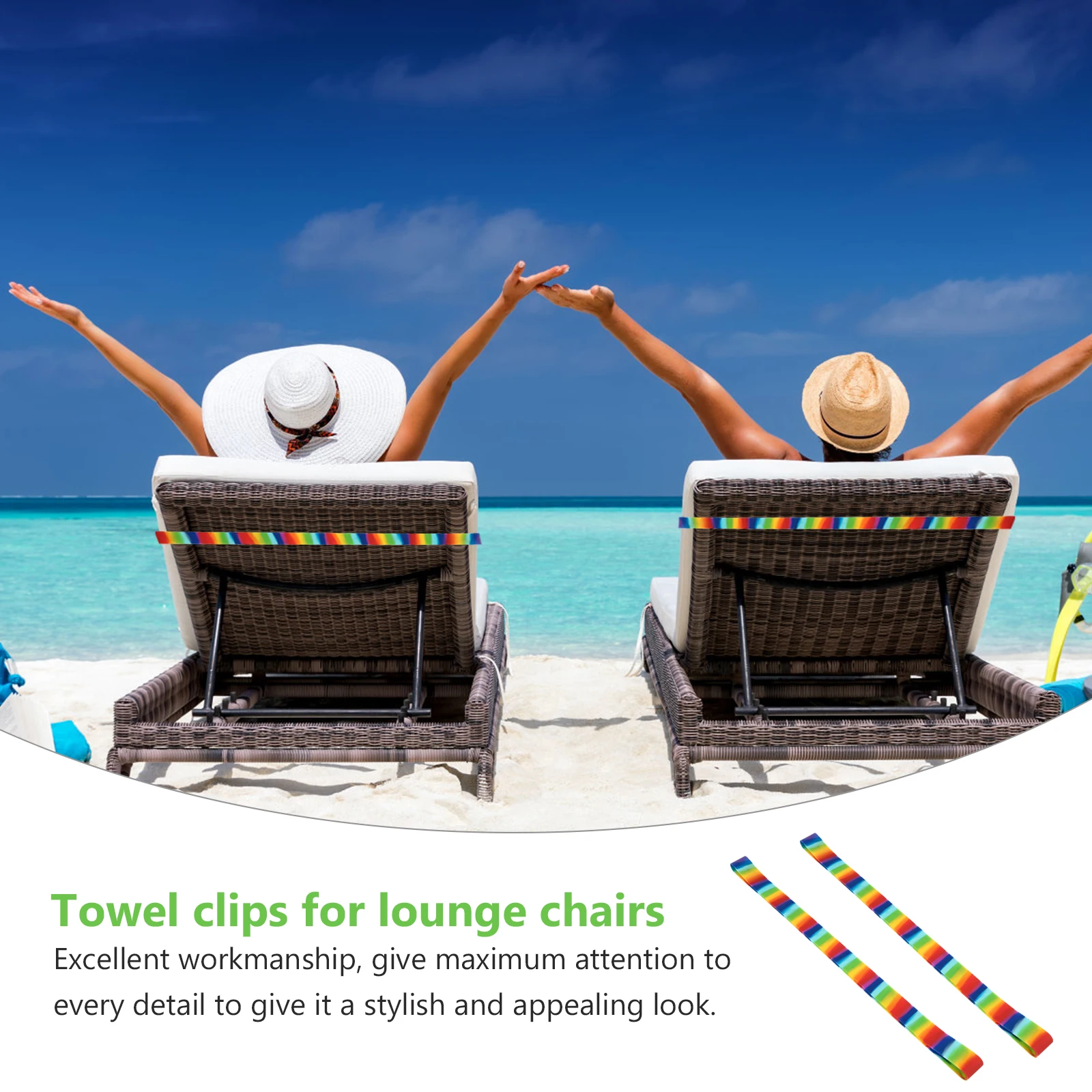 

2pcs Rainbow Silicone Beach Chair Straps 30x1.8cm Towel Clips Bands for Lounge Chairs Cruises Summer Accessories Wear