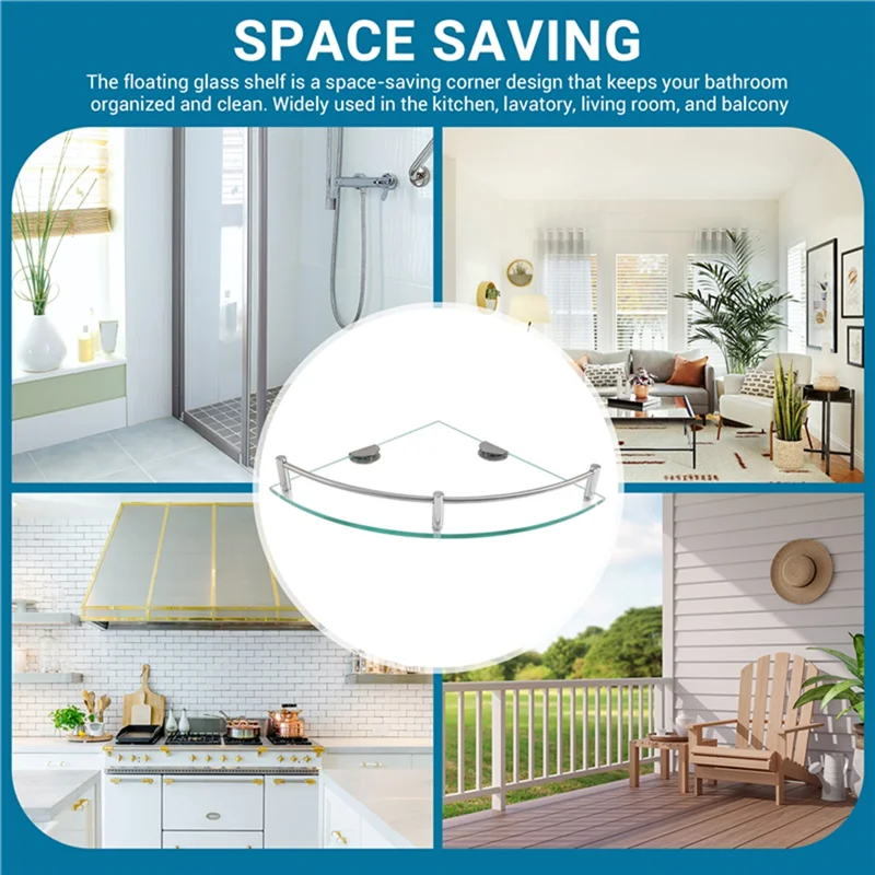 Bathroom Shelves, Bathroom Glass Corner Shelf Triangle Wall Mounted ,Tempered Glass Shelf For Storing Shower Gel/Soap