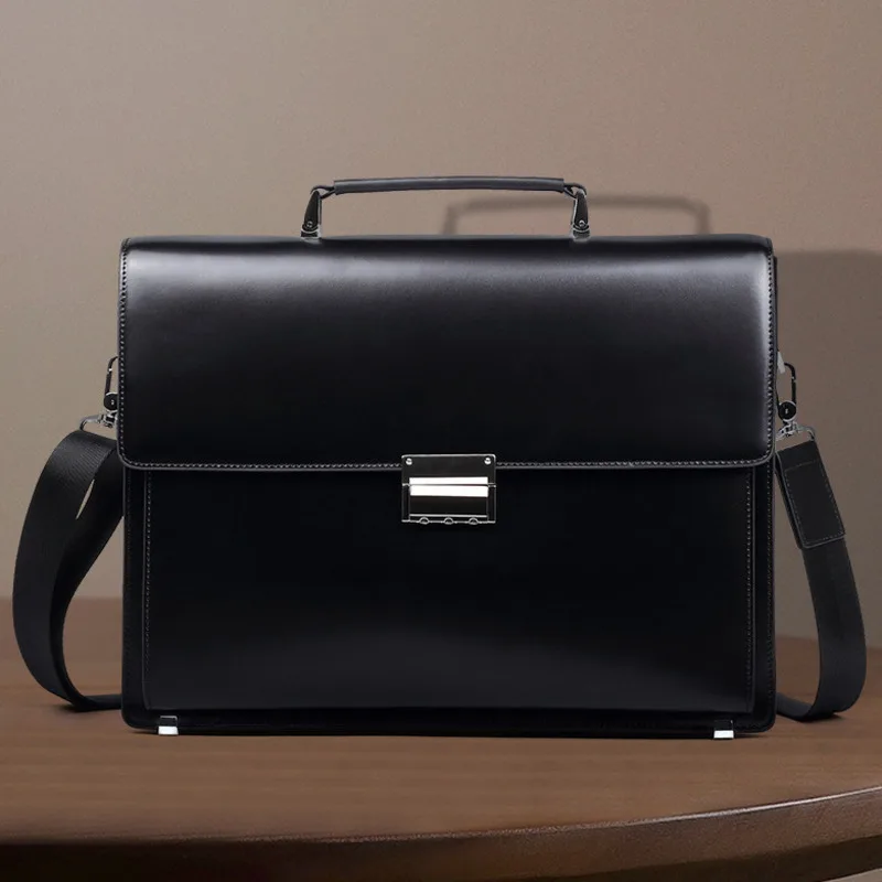 

2025 New Password Lock Handheld Men's Genuine Laptop Briefcases Large Capacity Messenger Bag Men Leather Business Bag Briefcase