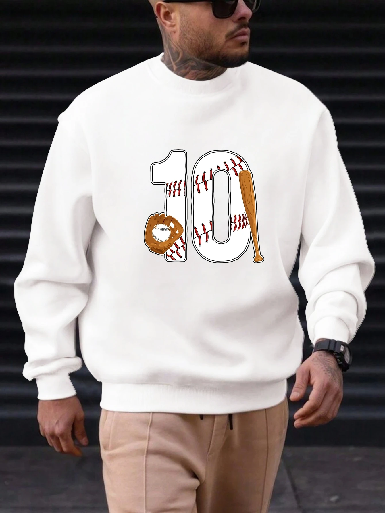 

Men's Vintage Number 10 Printed Crew Neck Sweatshirt Autumn Winter Classic Soft Casual Streetwear Daily Hot Sale