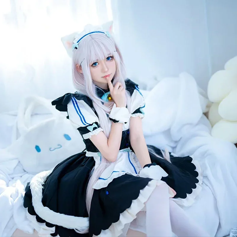 Anime nekopara chocolate baunilha cosplay traje bonito gato neko lolita vestido de empregada peruca roupas menina feminino halloween carnaval s mn3