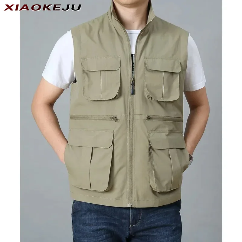 

Vests Waterproof Tactical Vest Windbreaker for Men Hunting Denim Leather Motorcyclist MAN Utility Luxury Men's Clothing Overalls