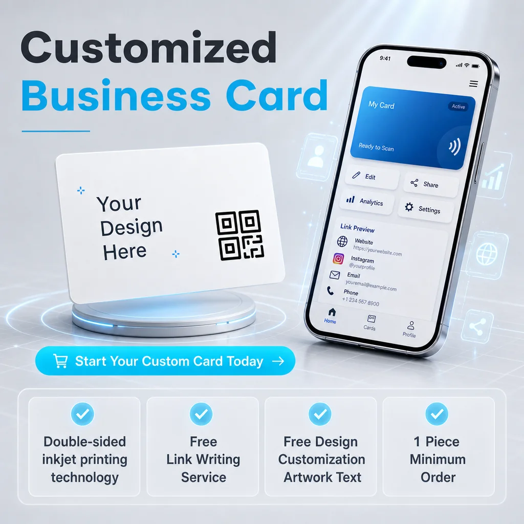 NFC Tap To Share Business Card NTAG215 13.56MHz Custom Design Digital Business Card for Google Review Digital vCard Social Media