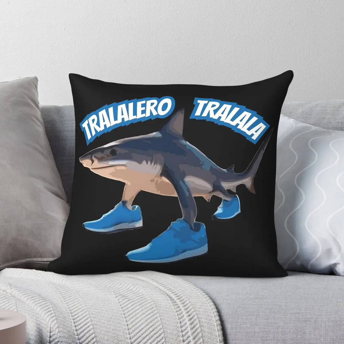 Tralalero Tralala Viral Brainrot Shark Square Pillowcase Polyester Linen Velvet Creative Zip Decorative Pillow Room Cushion Case