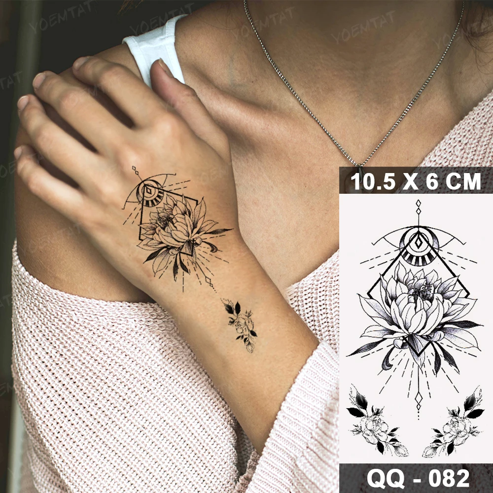 Waterproof Temporary Tattoo Sticker Black Henna Lace Arabian Lotus Totem Flower Flash Tatoo Women Finger Body Art Fake Tatto Men