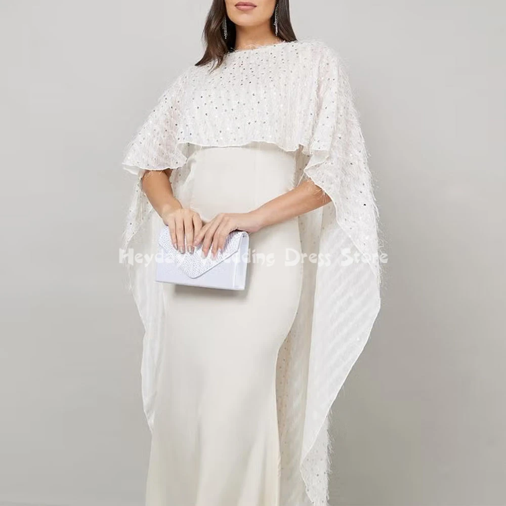 

Heyday Customized Women's Sequins Fur Mermaid Luxury Evening Dresses Sleeveless With Shawl Tea-Length Elegant Dresses 2025