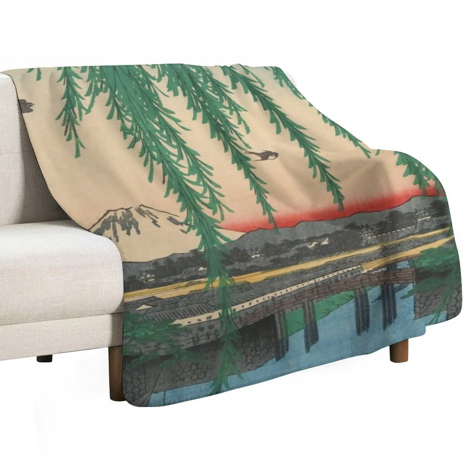Mount Fuji from Yatsumi Bridge Ukiyo-e Japanese Art Throw Blanket Tourist Sofa Throw Multi-Purpose Decorative Throw Blankets