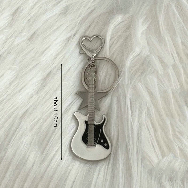 Guitar Love Heart Star Key Chain for Men Women Sweet Cool Trendy Fashion Pendant Keychain Rock Punk Vintage Accessories Gift