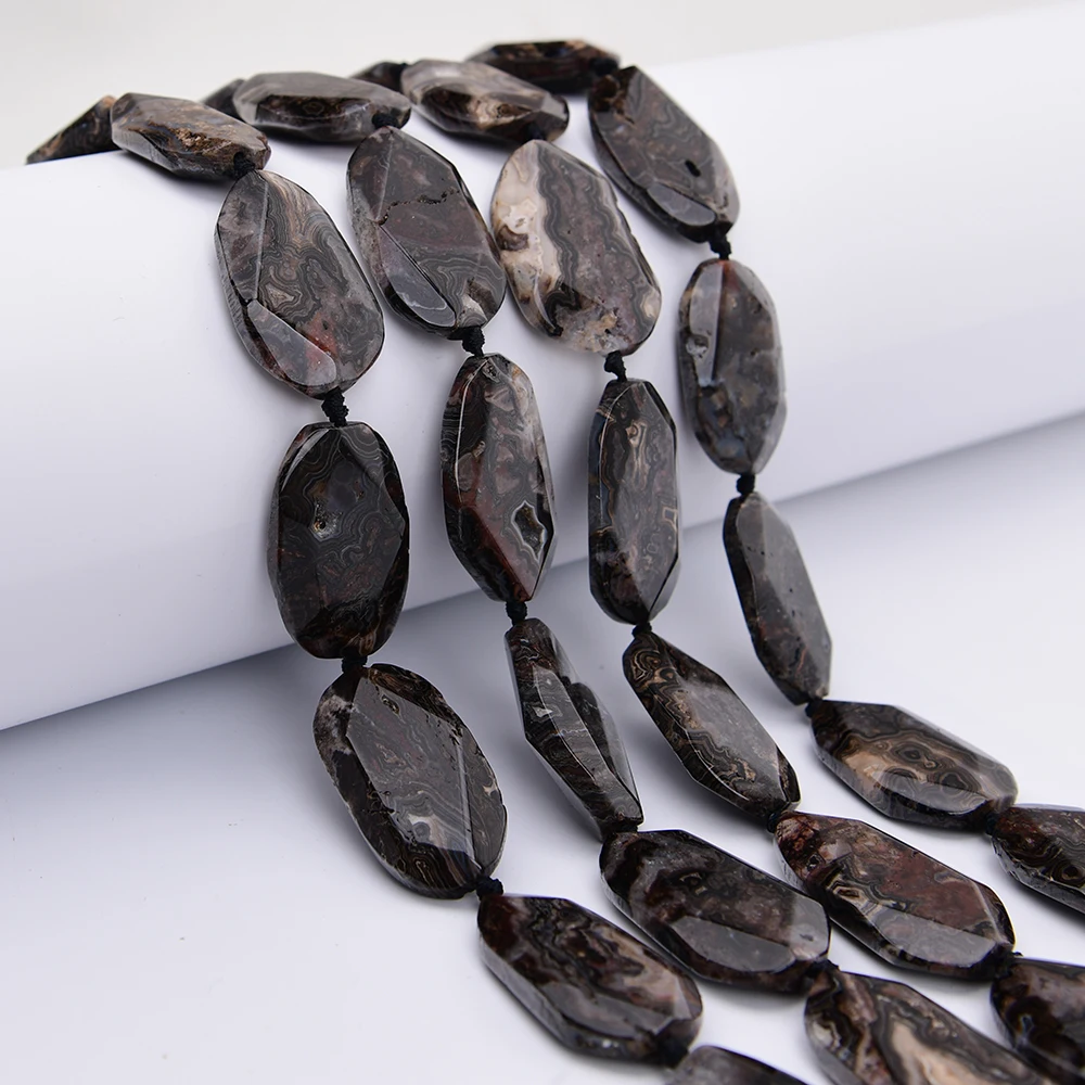 APDGG Big 28x40mm Natural Black Crazy Lace Agate Stone Cutting Oval Chunky Slice Loose Pendant Beads 16.5