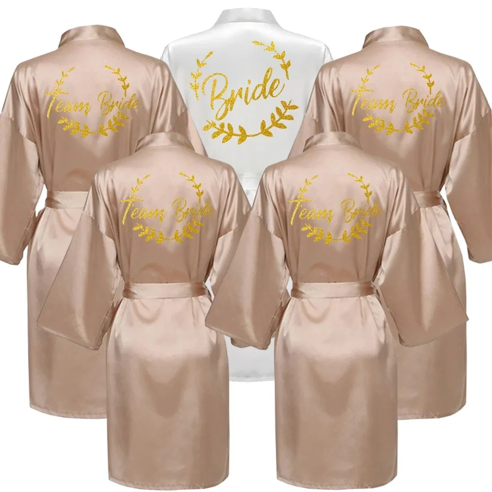 Satin Silk Robes Wedding BathRobe Bride Bridesmaid Dress Women Clothing Sleepwear Gold Letter SP092