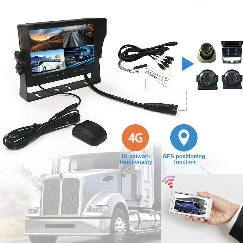 Vehicle Security Remote Monitoring System 4 channel 7 inch Car Monitor Dvr 4G GPS Cameras Kit for Truck and Large Vehicle
