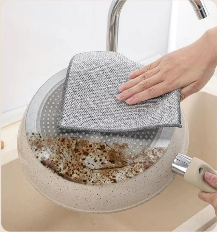 

10pcs/lot Household Thickened Silver Wire Rag Kitchen Wash Pot Dish Rag Non-stick Oil High Efficiency Cleaning Wire Rag 20x20cm