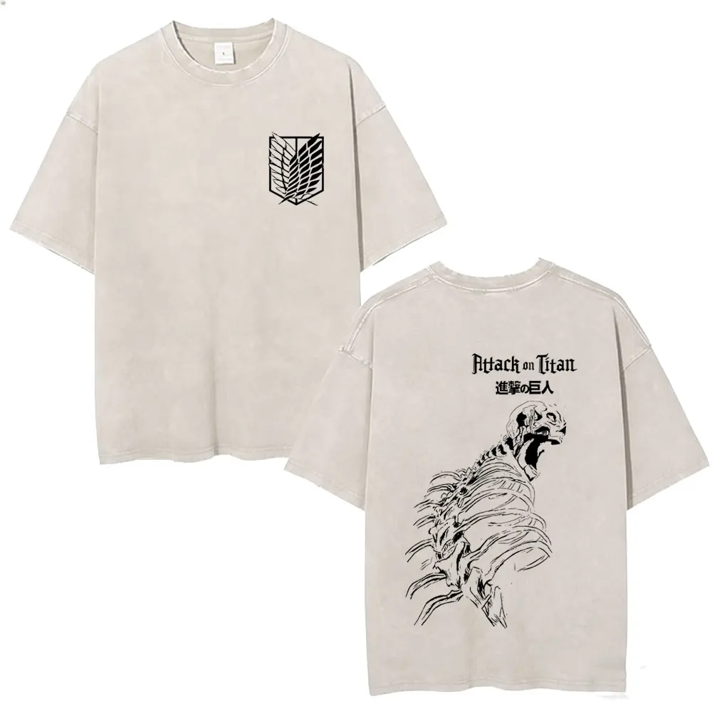 

Washed Vintage Anime Attack on Titan Eren Jaeger Skeleton Graphic T Shirt Men Women Cartoon Manga Oversized T-shirts Streetwear