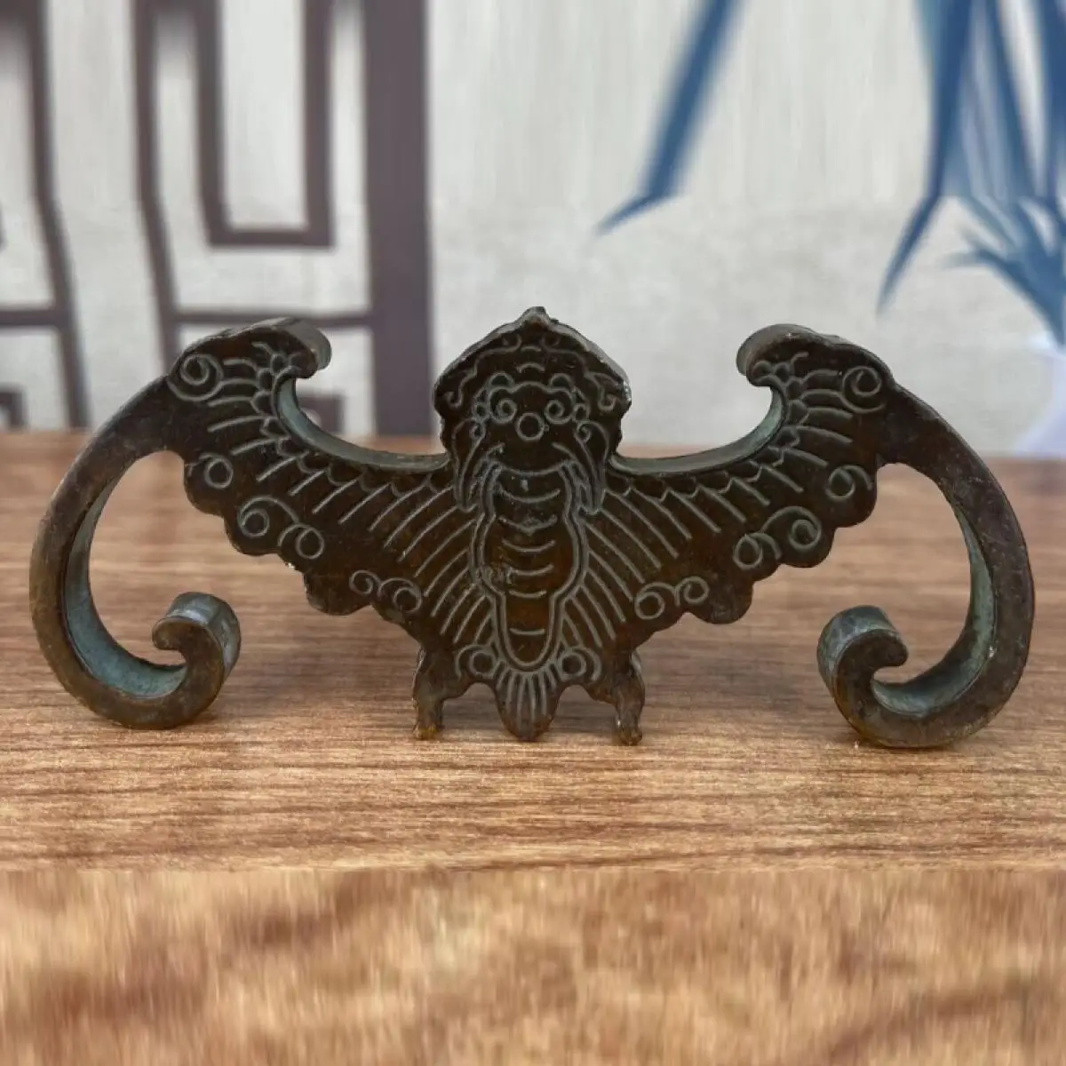 Vintage Solid Brass Auspicious Bat Figurine Good Fortune Blessing Animal Statue Desktop Tea Pet Ornament Home Decor Gift